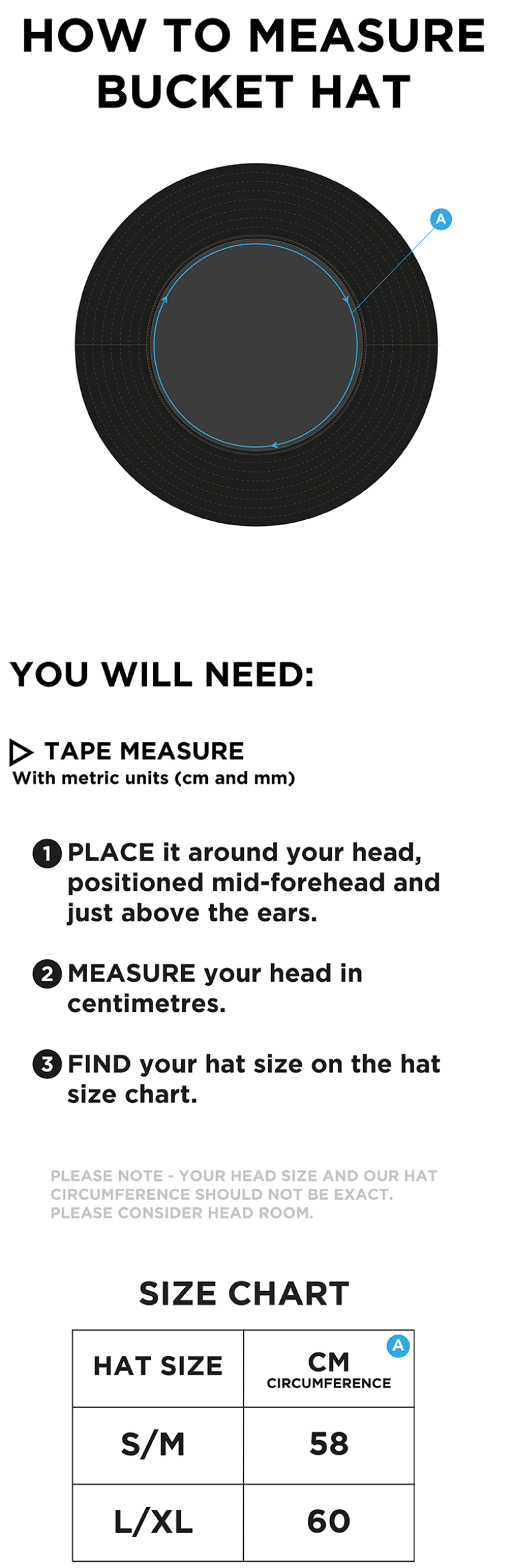 Burbage & Stoke CC - Dual Bucket Hat - Size Guide