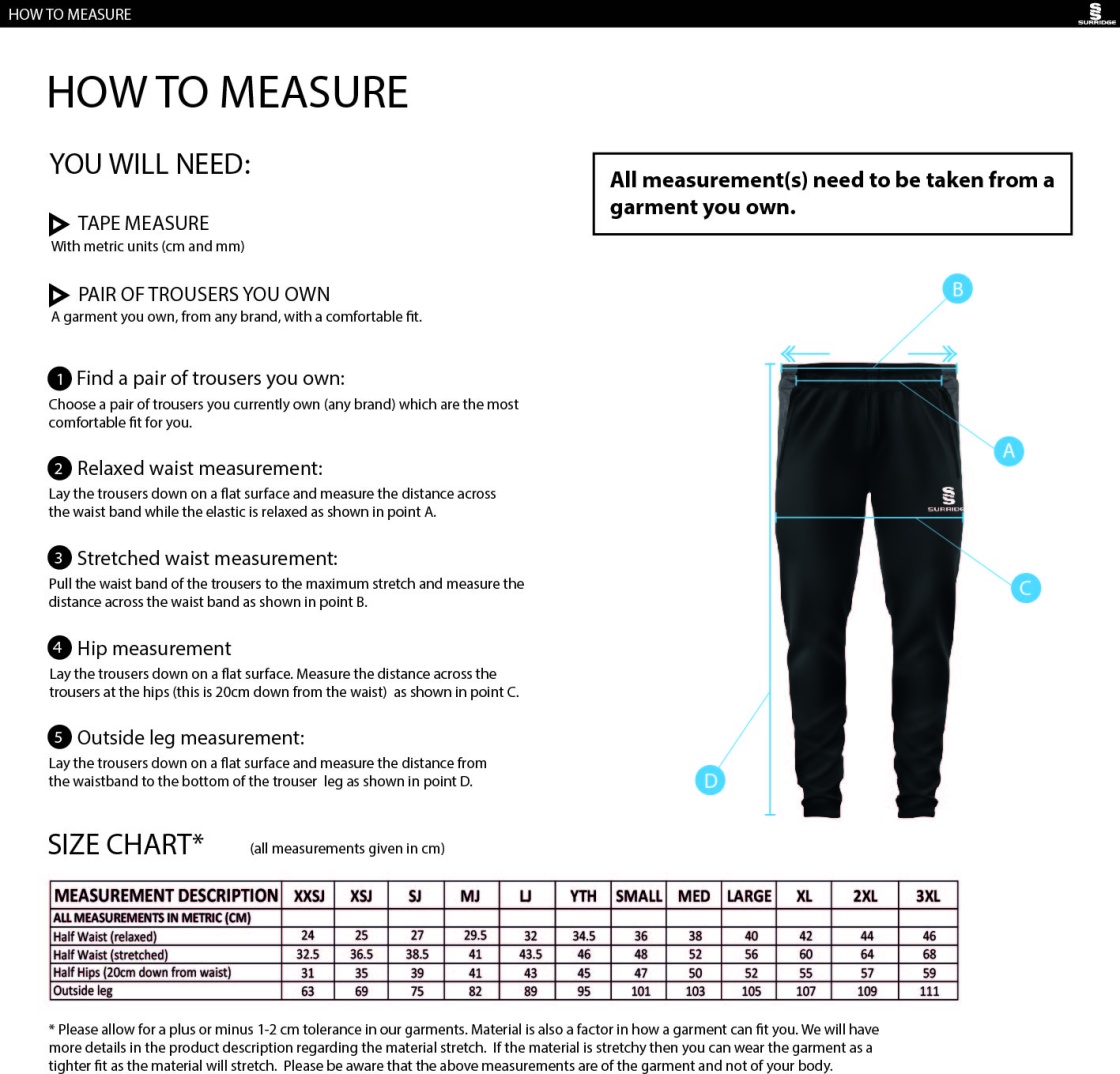 Burbage & Stoke CC - Skinny Pant - Size Guide