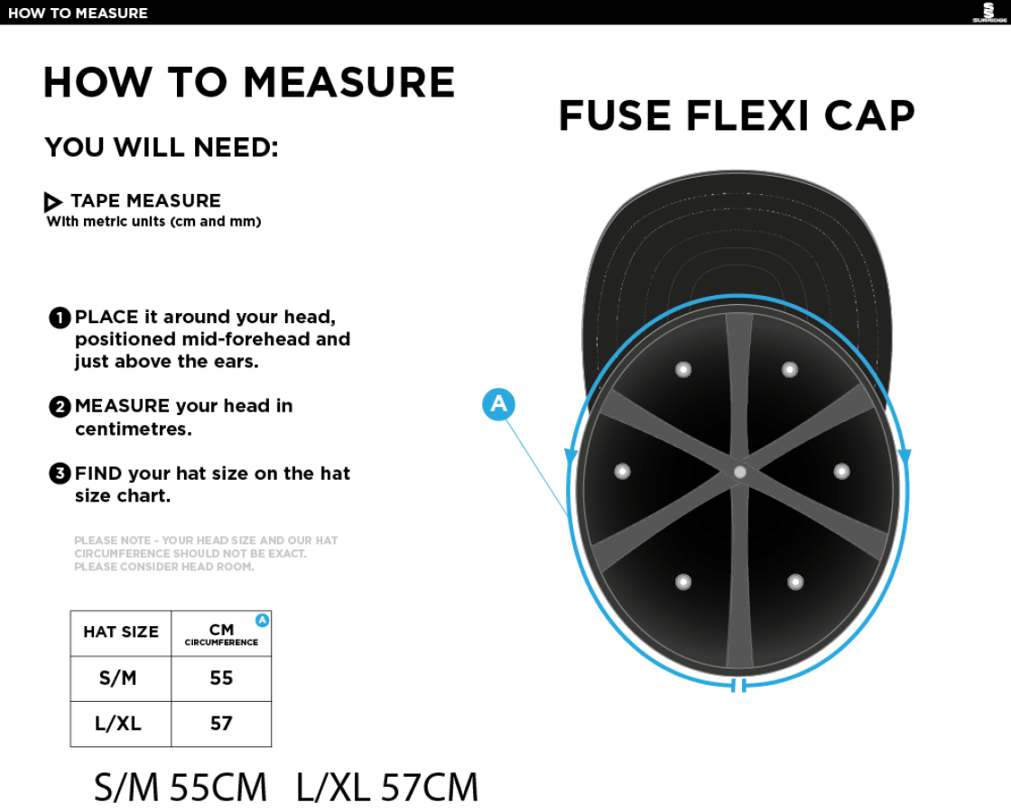 Burbage & Stoke CC - Fuse Flexi Fit Cap - Size Guide
