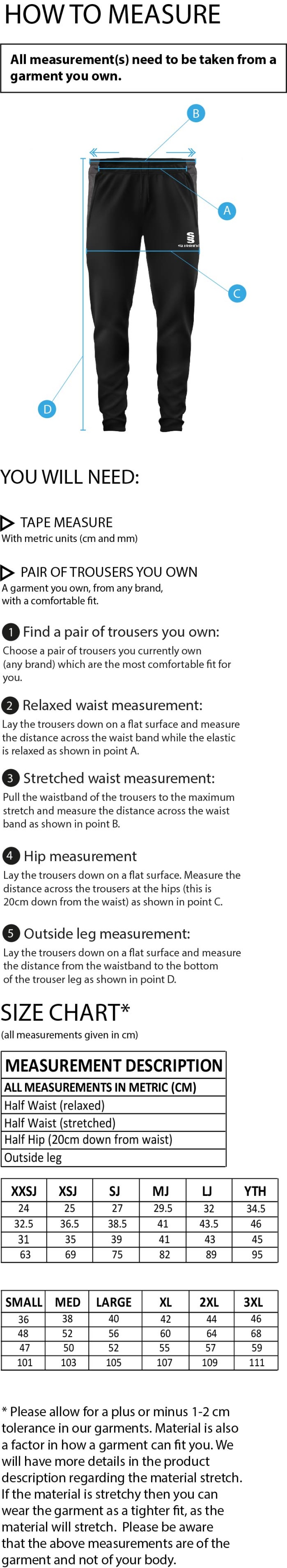 Burbage & Stoke CC - Skinny Pant - Size Guide