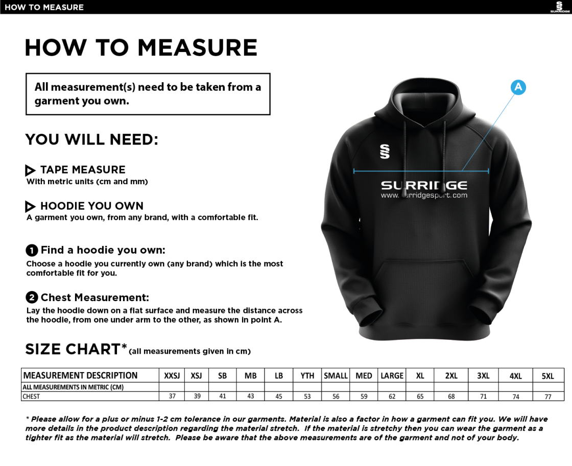 Burbage & Stoke CC - Fuse Hoody - Size Guide