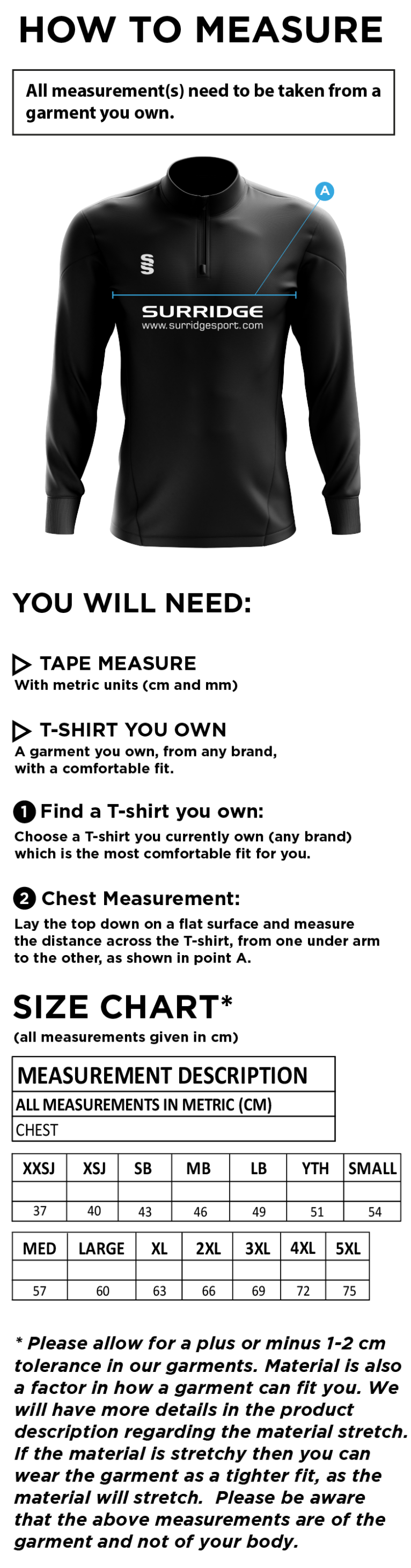Burbage & Stoke CC - Camo Performance Top - Size Guide