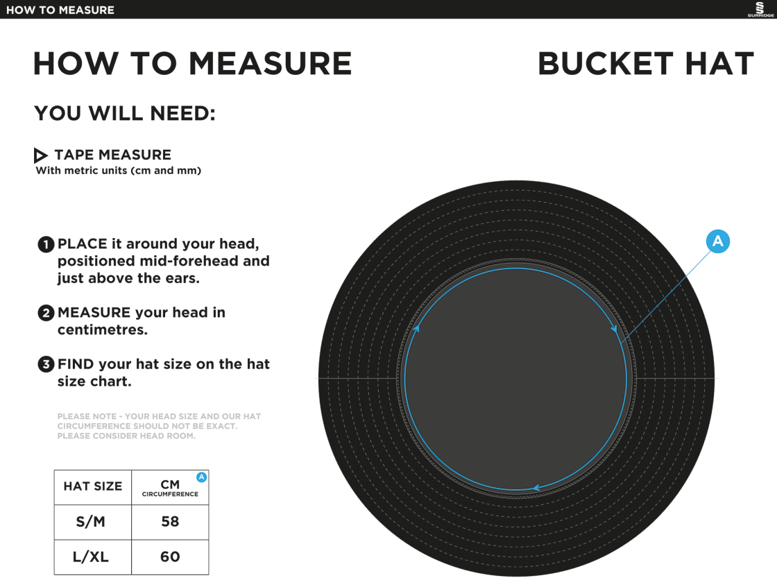 Burbage & Stoke CC - Dual Bucket Hat - Size Guide